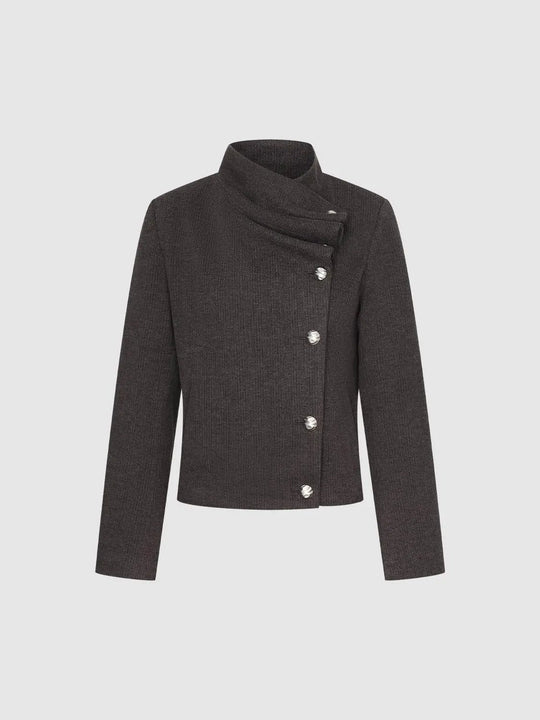 Textured Asymmetric Collar Long Sleeve Jacket