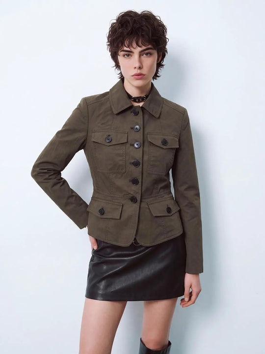 Utility Flap Pocket Long Sleeve Cotton Blend Jacket