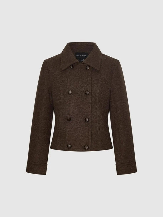 Collared Double Breasted Long Sleeve Jacket