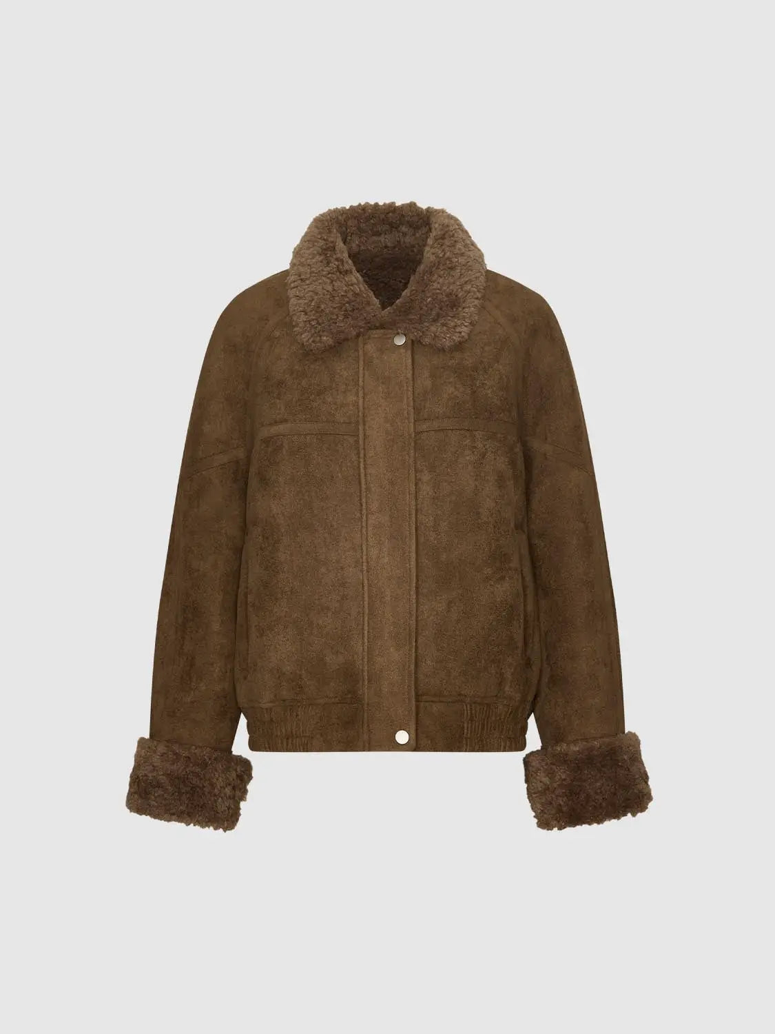 Jacket in brown suede with shearling collar and cuffs