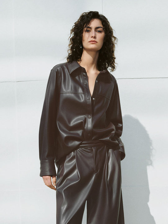 Vegan Leather Long Sleeve Shirts