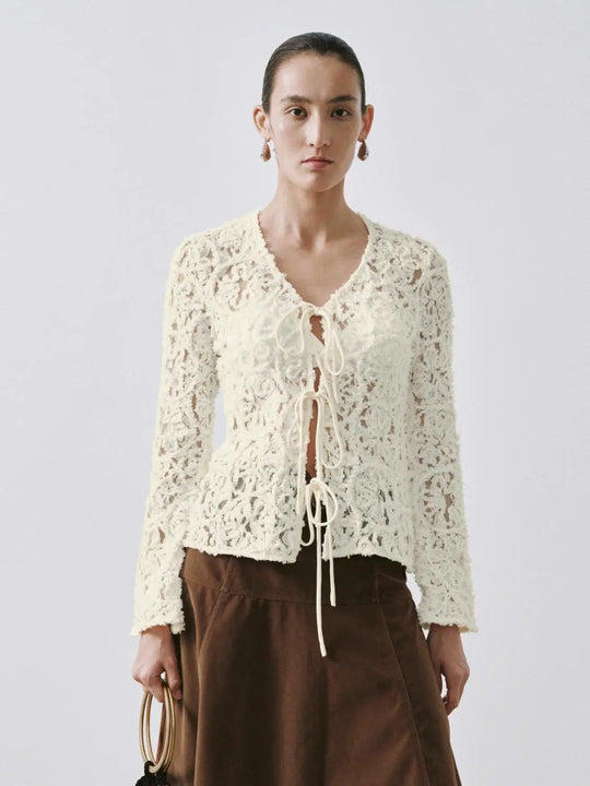 V-Neck Laced Tie Front Shirts