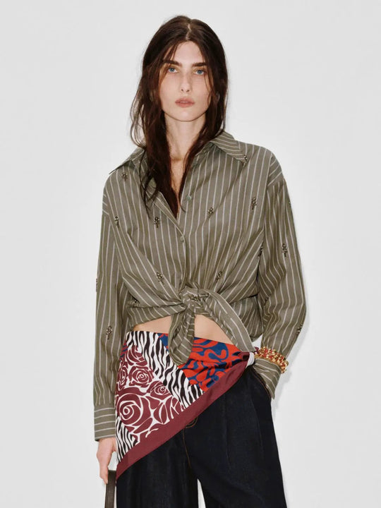 Beaded Striped Loose-Fit Shirts