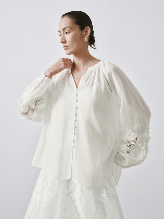 V-Neck Guipure Lace Shirts