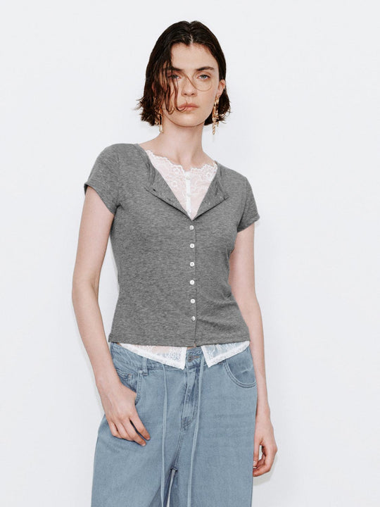 2 In 1 Laced Short Sleeve Shirts