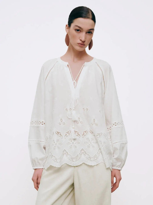 V-Neck Guipure Lace Overhead Shirts