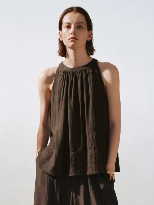 Shirring Detail Sleeveless Overhead Shirts