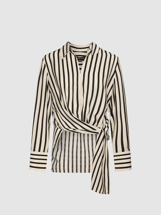 Tie Waist Contrast Striped Overhead Shirt