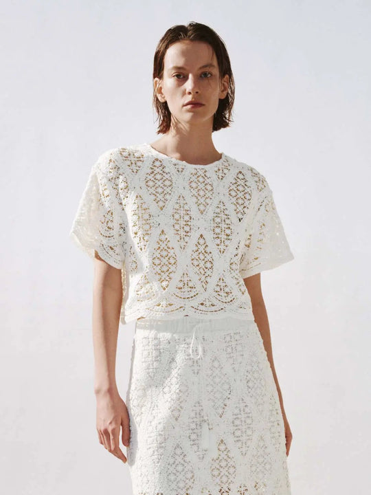 Crochet Open Knit Short Sleeve Shirts