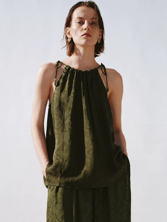 Strappy Printed Drawstring Cami Tops for Summer Beachwear