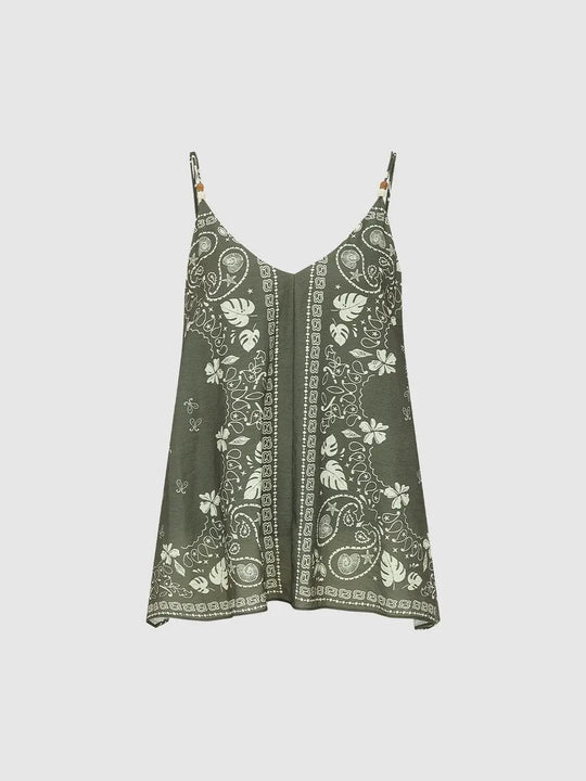 Printed Strappy Lightweight Stretch Jersey Cami Tops