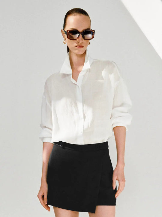 Ramie Lightweight Button-Front Collared Shirt