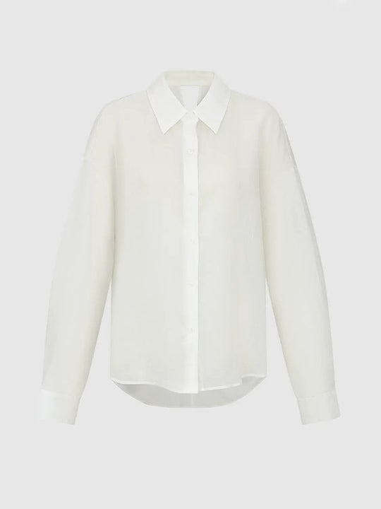 Ramie Lightweight Button-Front Collared Shirt