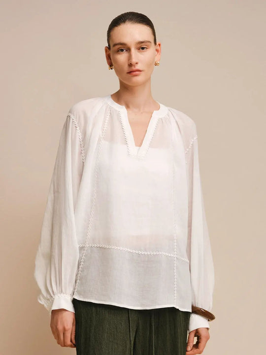 Ramie Embroidered Lightweight Delicate Overhead Shirt