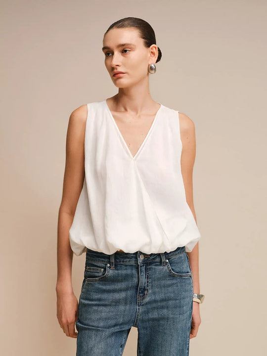 Ramie Crossover Draped Wrap Front Overhead Shirt