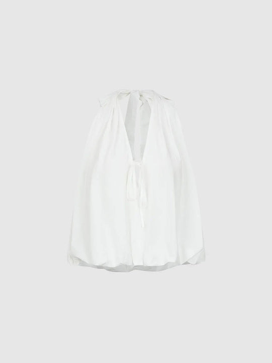 Cotton Lightweight Draped Tie-Neck Blouse