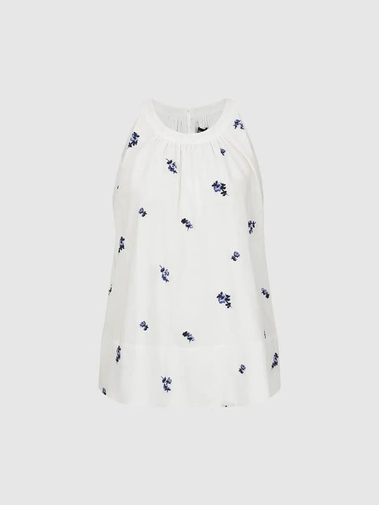 Cotton Embroidered Floral Motifs Sleeveless Overhead Shirt