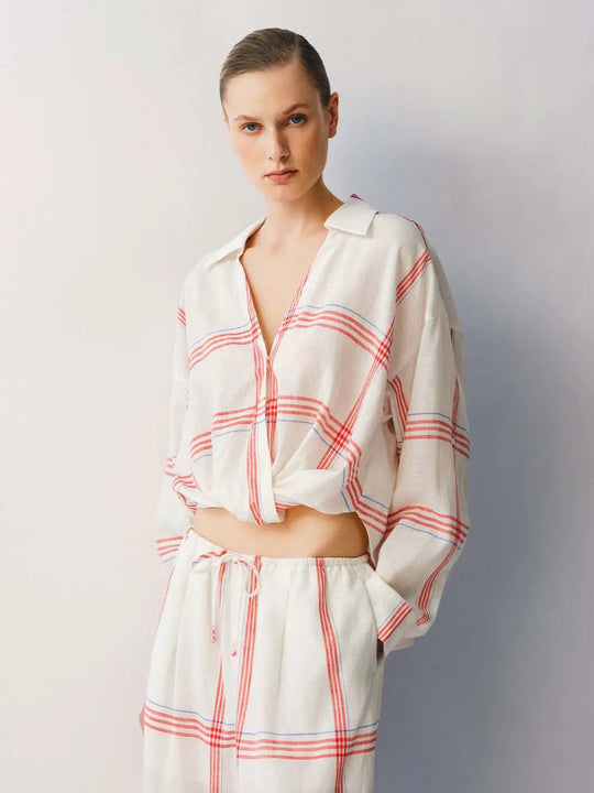 Plaid Relaxed Lyocell Linen Button Down Shirt