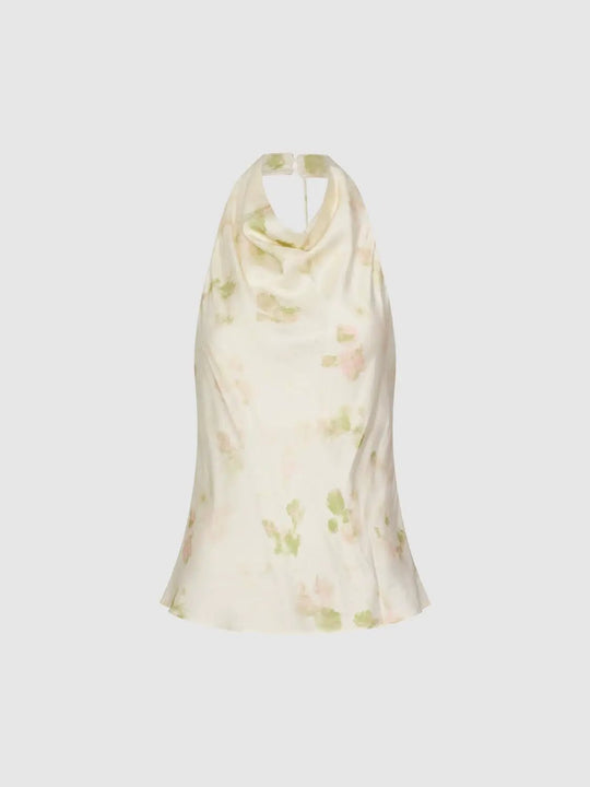 Floral Print Sleeveless Halter Overhead Shirt