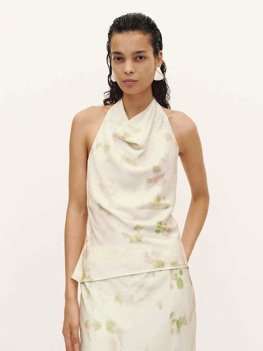 Floral Print Sleeveless Halter Overhead Shirt