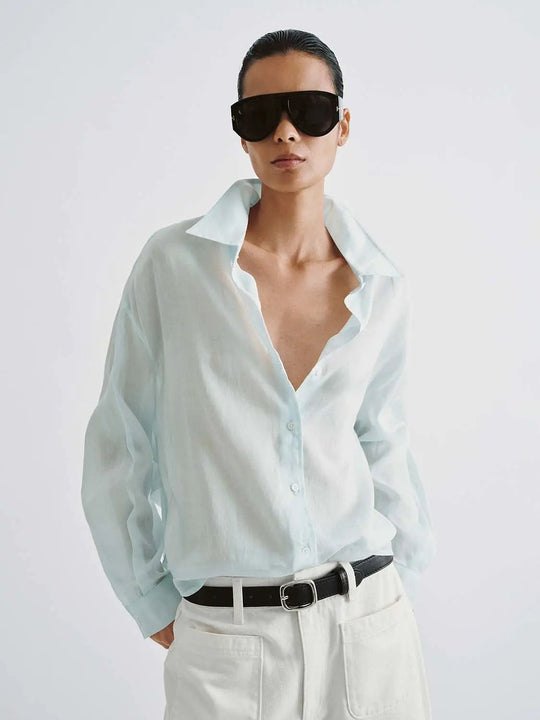 Ramie Lightweight Button-Front Silhouette Shirt