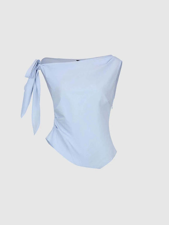 Pastel Blue Lightweight One Shoulder Shirt