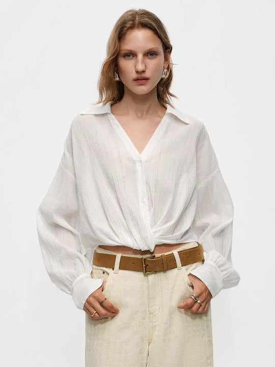 Twisted Front Cotton Blend Shirt