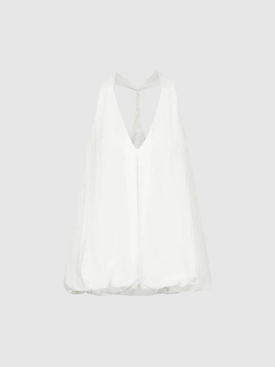 Sleeveless Deep V Back Lined Cotton Shirt