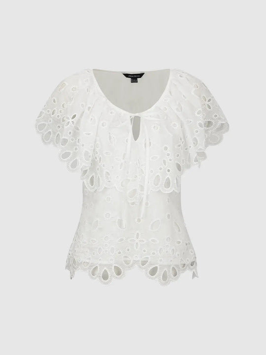 Puffed Eyelet Detail Short Sleeve Shirt