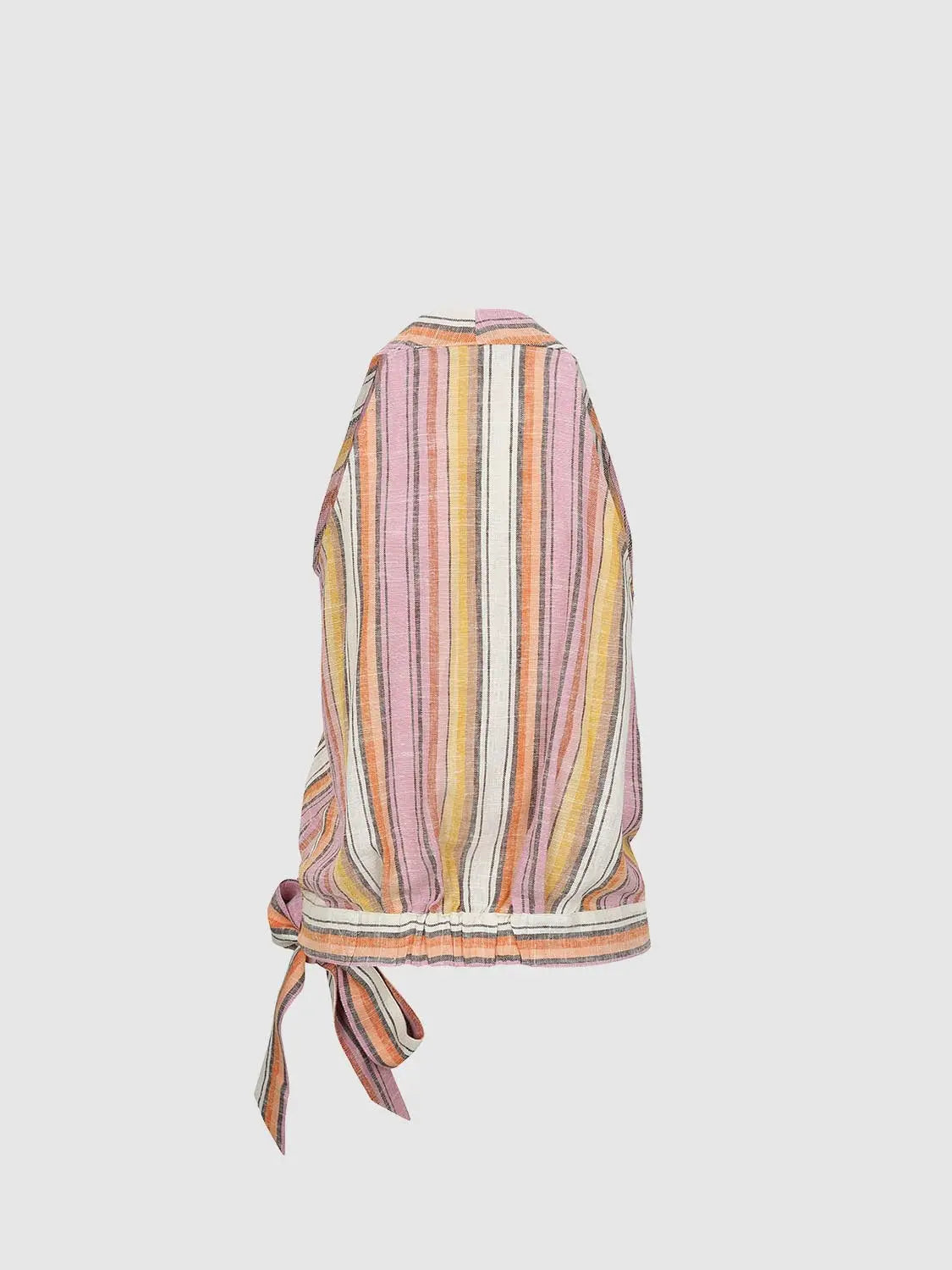 Button-front striped shirt by Urban Revivo Fashion, multicolor pink/orange/yellow with tie-waist hem.