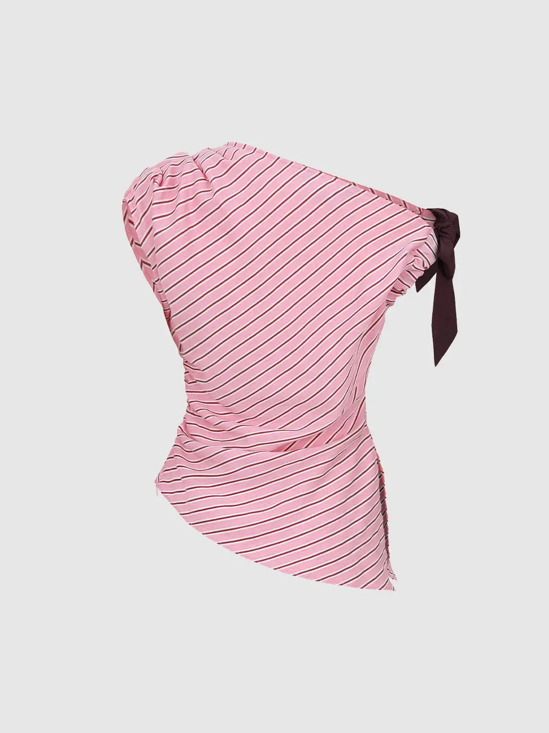 Blouse, pink striped overhead shirt with shoulder bow.