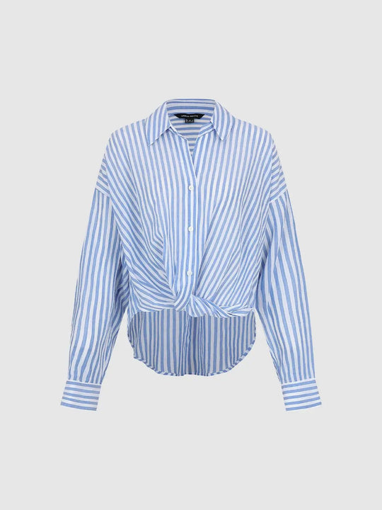 Chemise rayée en coton à manches longues, avec devant torsadé