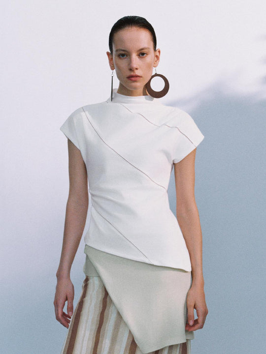 T-shirt a maniche corte con collo alla coreana