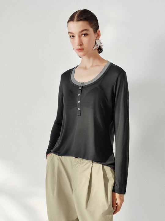 2 in 1 Henley-Kragen Hemden