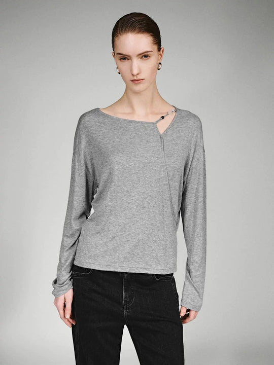 Lyocell Wool Blend Asymmetric Long Sleeve T Shirts