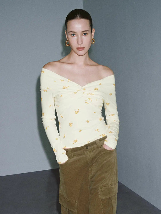 Floral Off Shoulder Cross Front Long Sleeve Top
