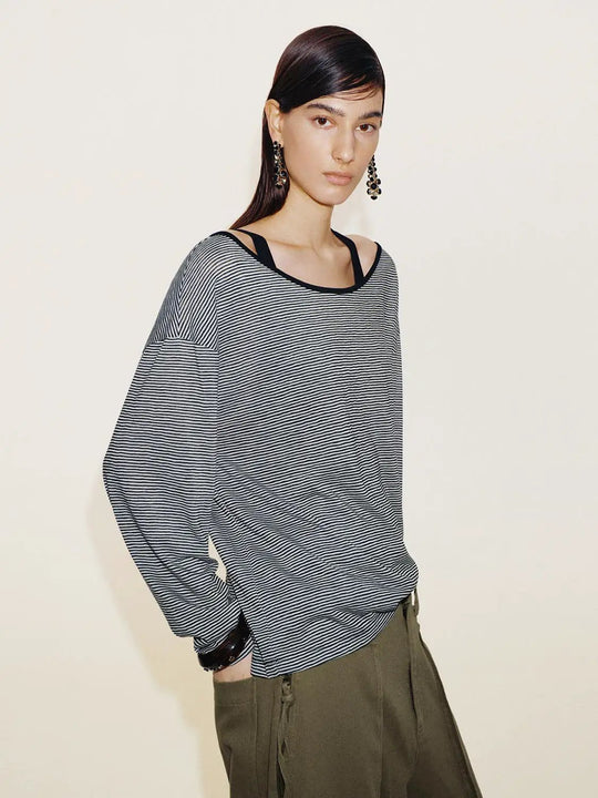 Lyocell Striped 2 In 1 Long Sleeve T Shirt