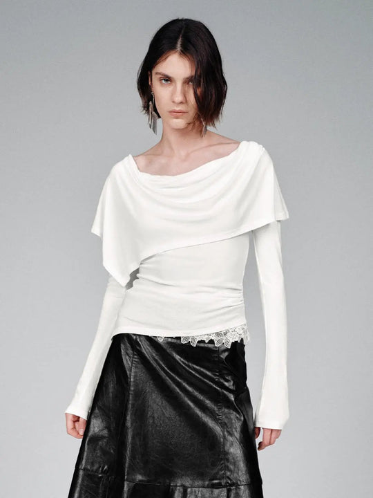 Lyocell Linen Blend Draped Long Sleeve Top
