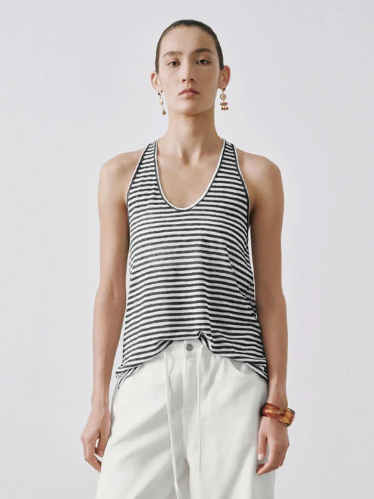 Viscose Linen Blend Striped U Neck Tank Top