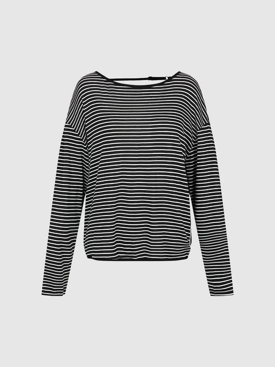 Cotton Boat Neck Striped Long Sleeve T-Shirts