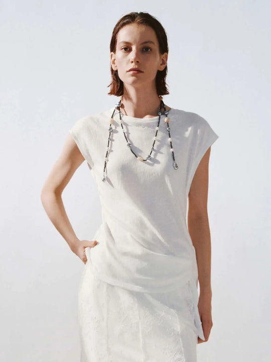 Cotton Embroidered Cap Sleeve T-Shirt