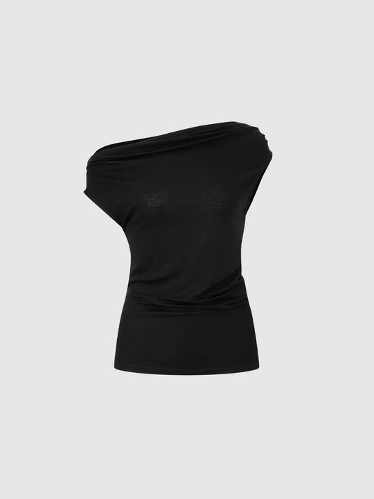One Shoulder Ruched Skinny Fit T-Shirts With Slight Stretch
