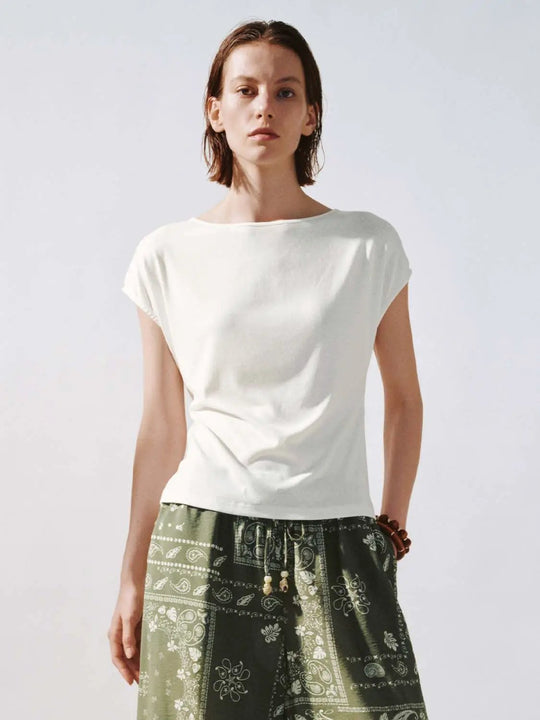 White Lightweight Boat Neck Loose-Fit T-Shirts
