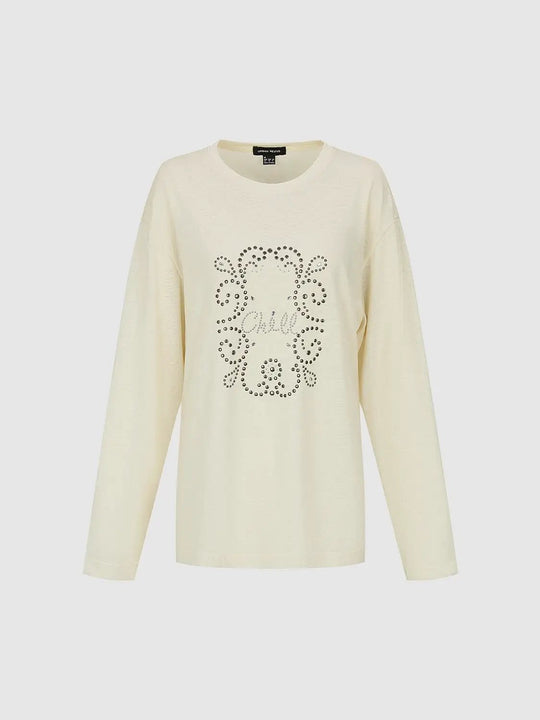 Rhinestone Embellished Casual Chic Long Sleeve T-Shirts