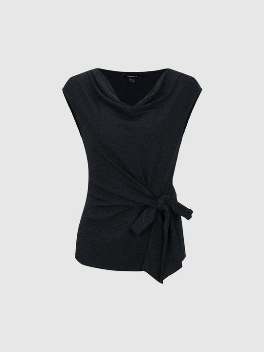 Cowl Neck Draped Wrap Knot With Medium Stretch Texture And Breathable Finish T-Shirt