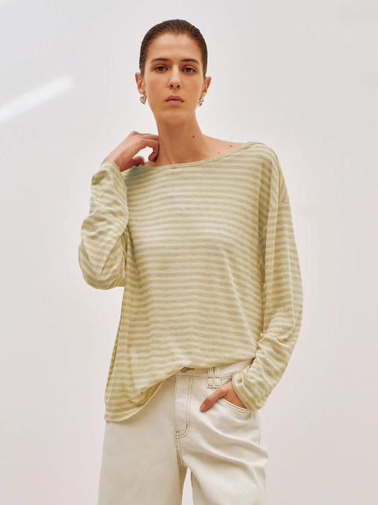 Striped Loose Fit Oversized Long Sleeve T-shirt