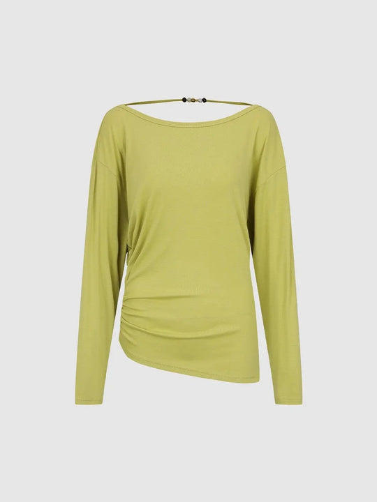 Twist Hem Side Ruched Long Sleeve T-shirt