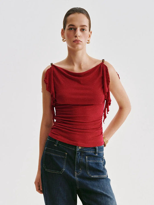 Ruched Sleeve Lyocell Linen Blend T-shirt