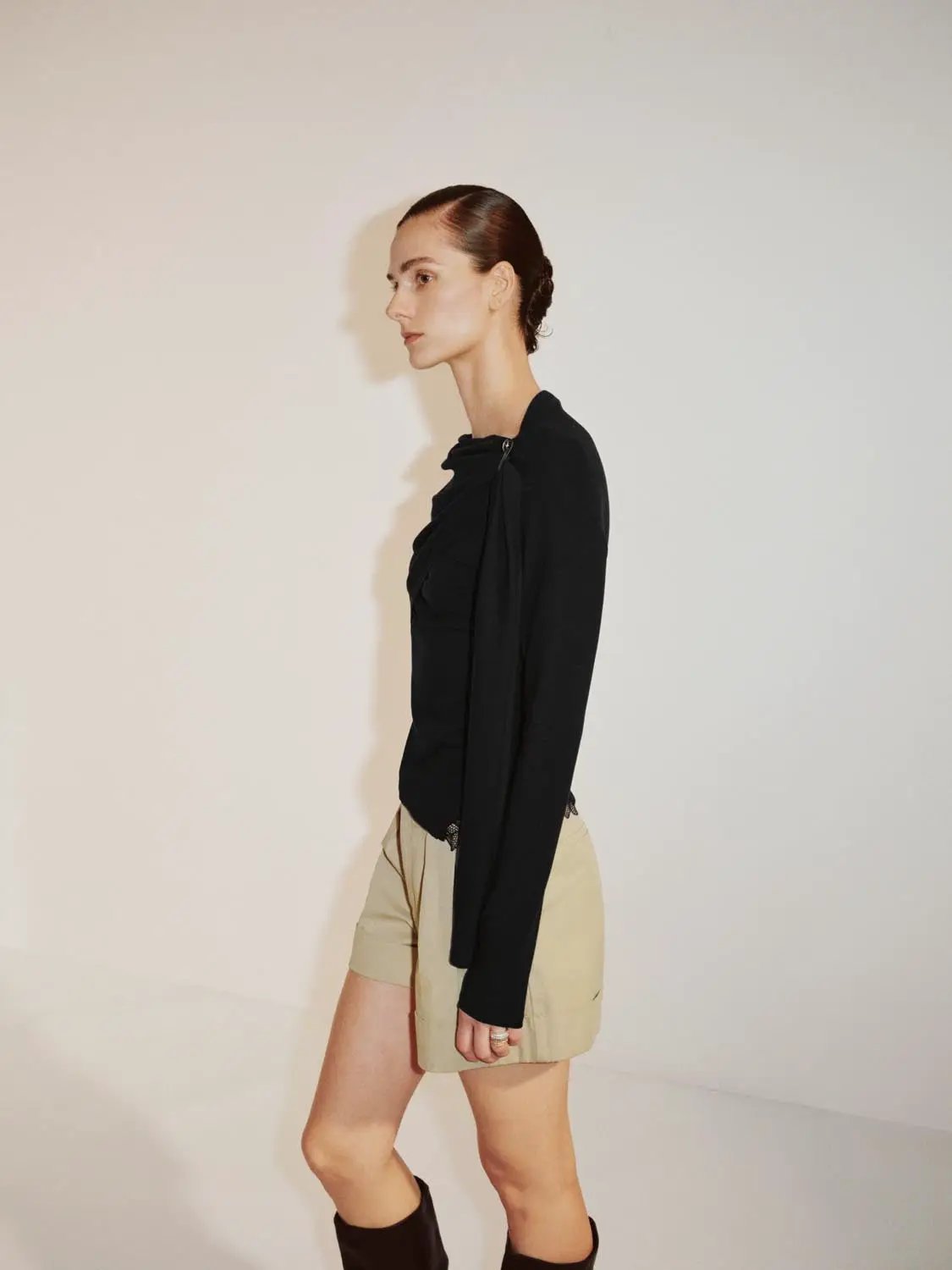 Draped one-shoulder long-sleeve blouse, black by Urban Revivo Fashion