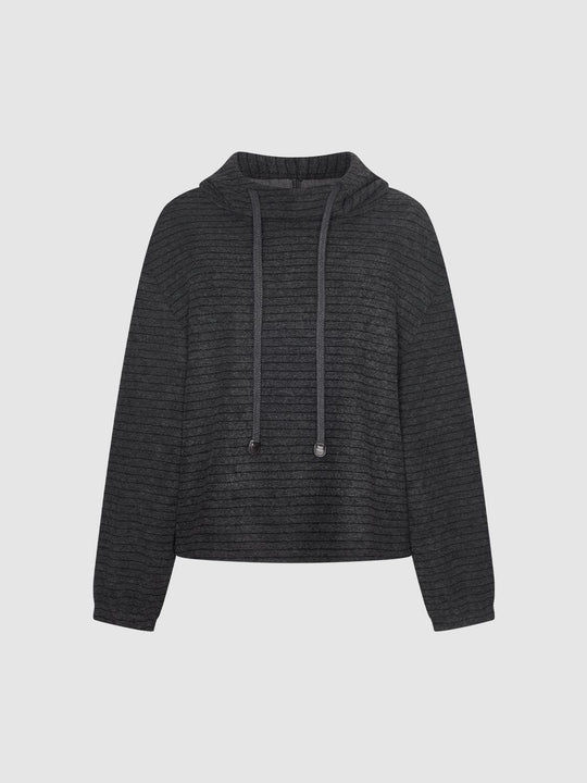 Drawstring Hood Ribbed Long Sleeve Hoodie
